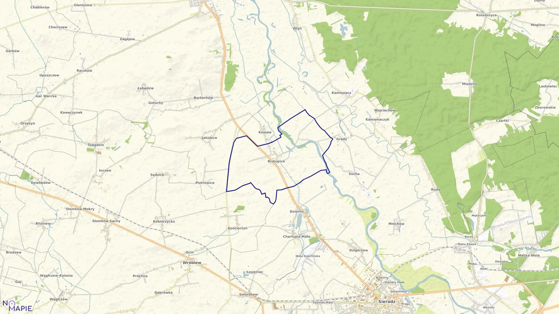 Mapa obrębu BISKUPICE w gminie Sieradz