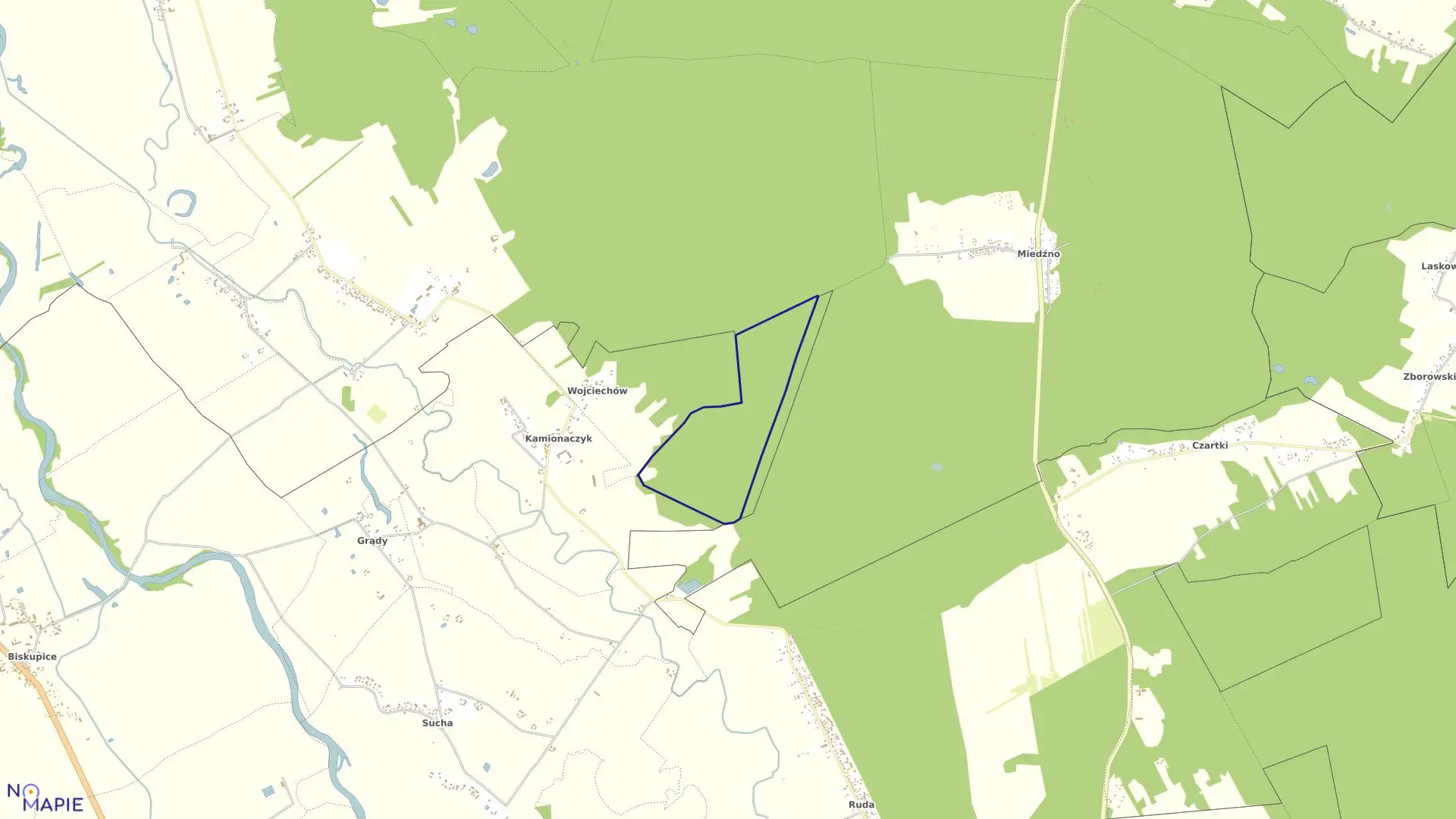 Mapa obrębu BISKUPICE GR.ZASERW. w gminie Sieradz