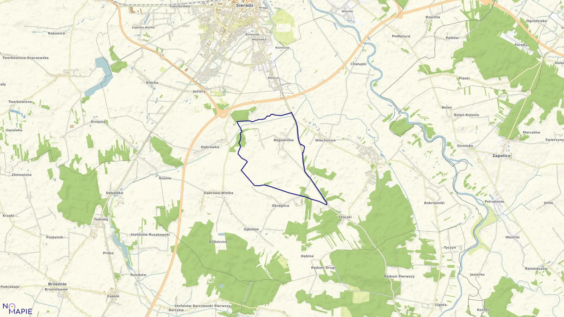 Mapa obrębu BOGUMIŁÓW w gminie Sieradz