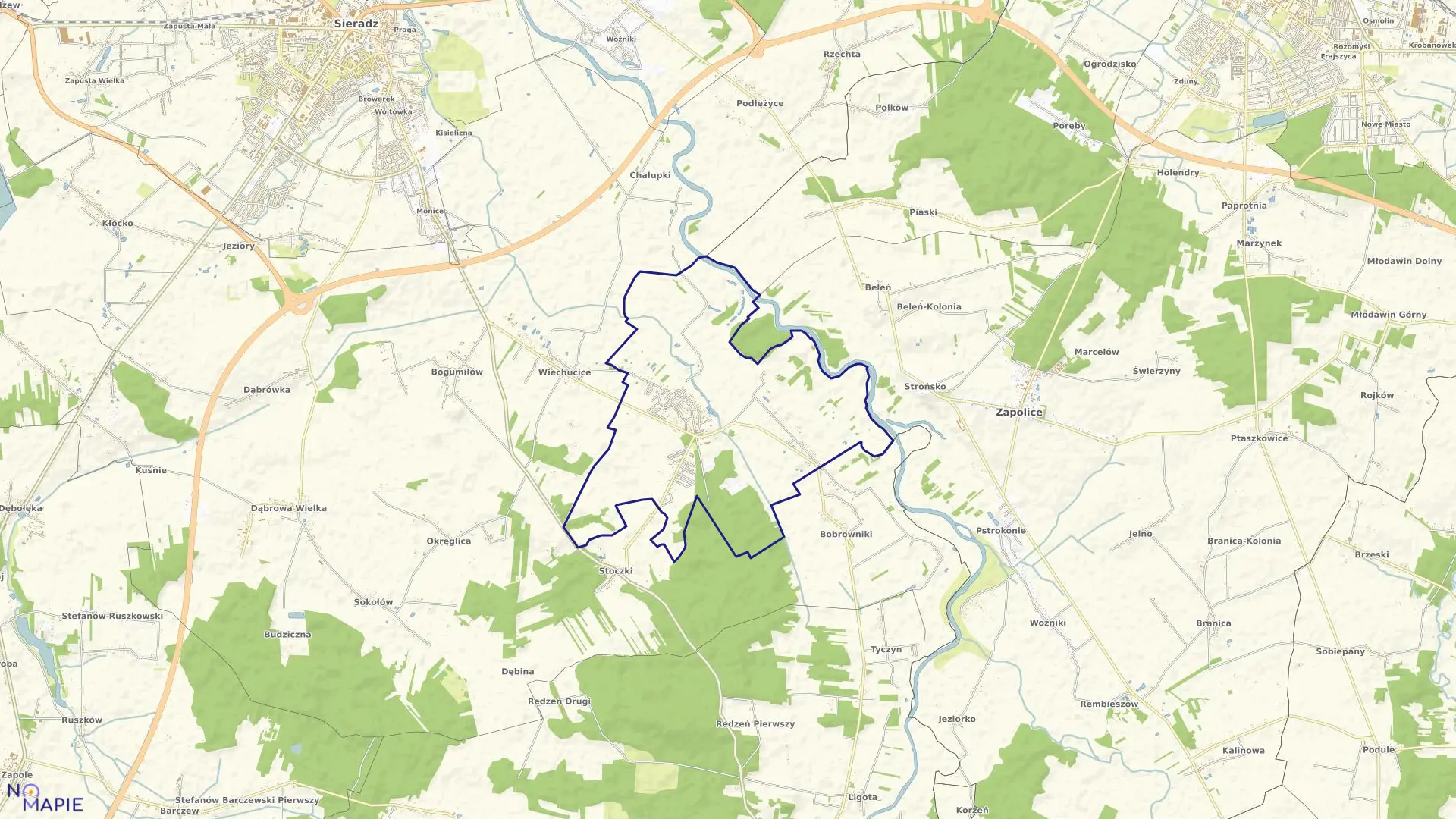 Mapa obrębu CHOJNE w gminie Sieradz