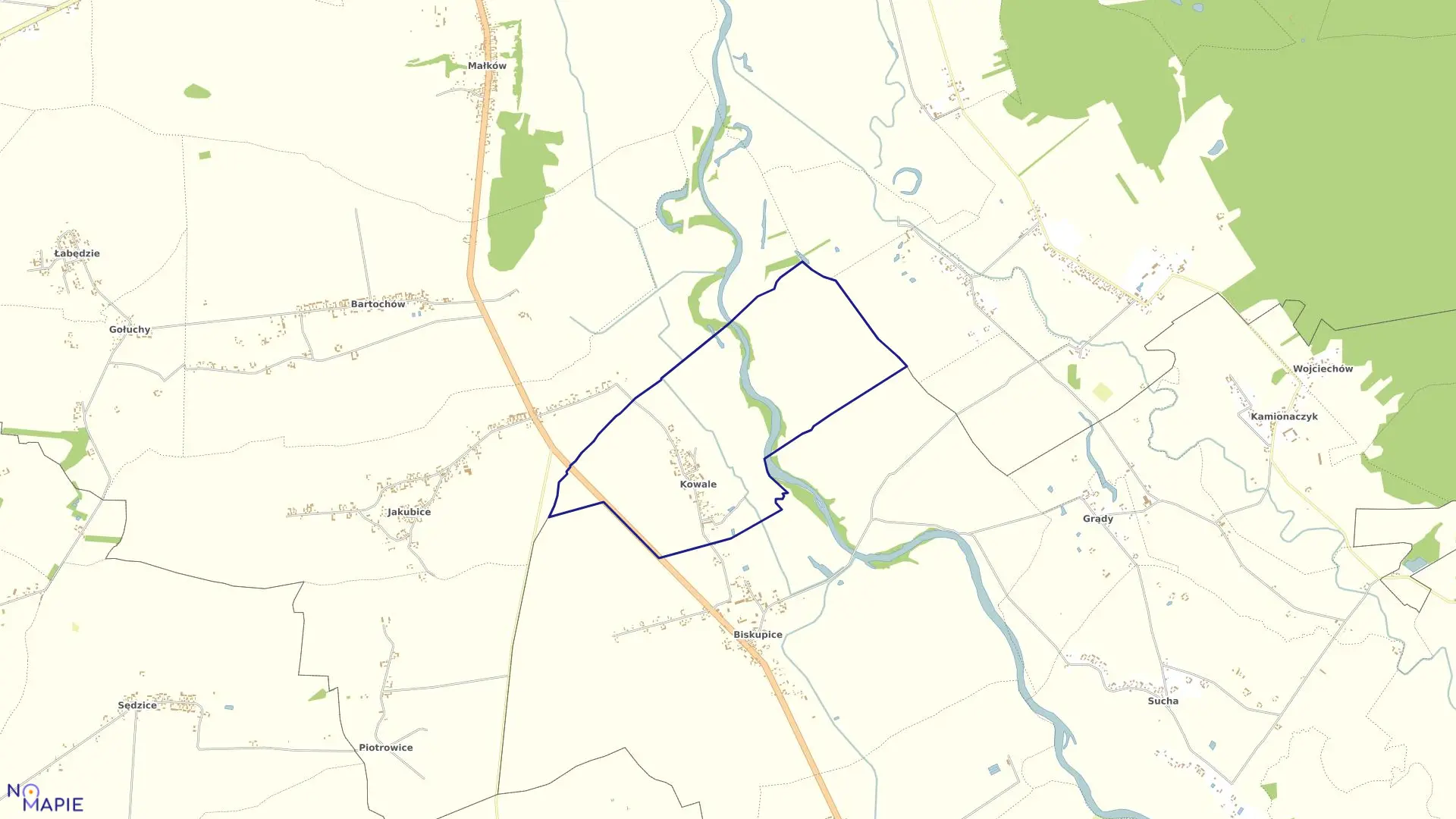 Mapa obrębu KOWALE-ŻEROSŁAWIE w gminie Sieradz